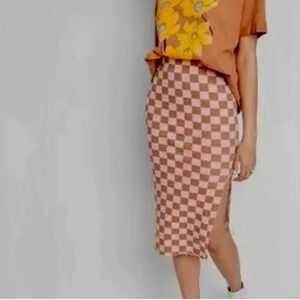 NWT Ascot & Hart Ribbed Checkered Midi Skirt